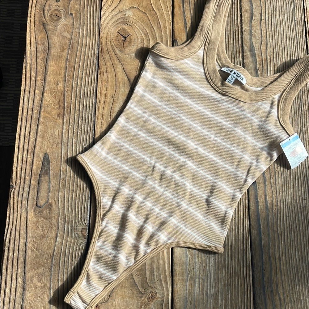 NWT Steve Madden Striped Cotton Bodysuit- Tan and Cream